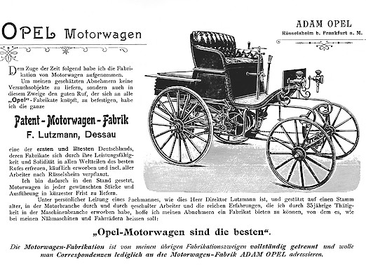 Zeitungsbericht mit der Abbildung des Opel Motorwagens, 1899