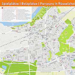 Karte der Spielplätze in Rüsselsheim und den Stadtteilen Bauschheim und Königstädten