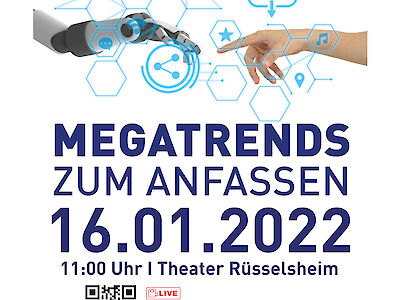 Plakat „MEGATRENDS ZUM ANFASSEN“ – Neujahrsempfang 2022 in Rüsselsheim