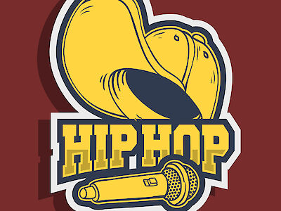 Ein Mikrofon und eine Schirmmütze und in der Mitte der Schriftzug "Hip Hop"